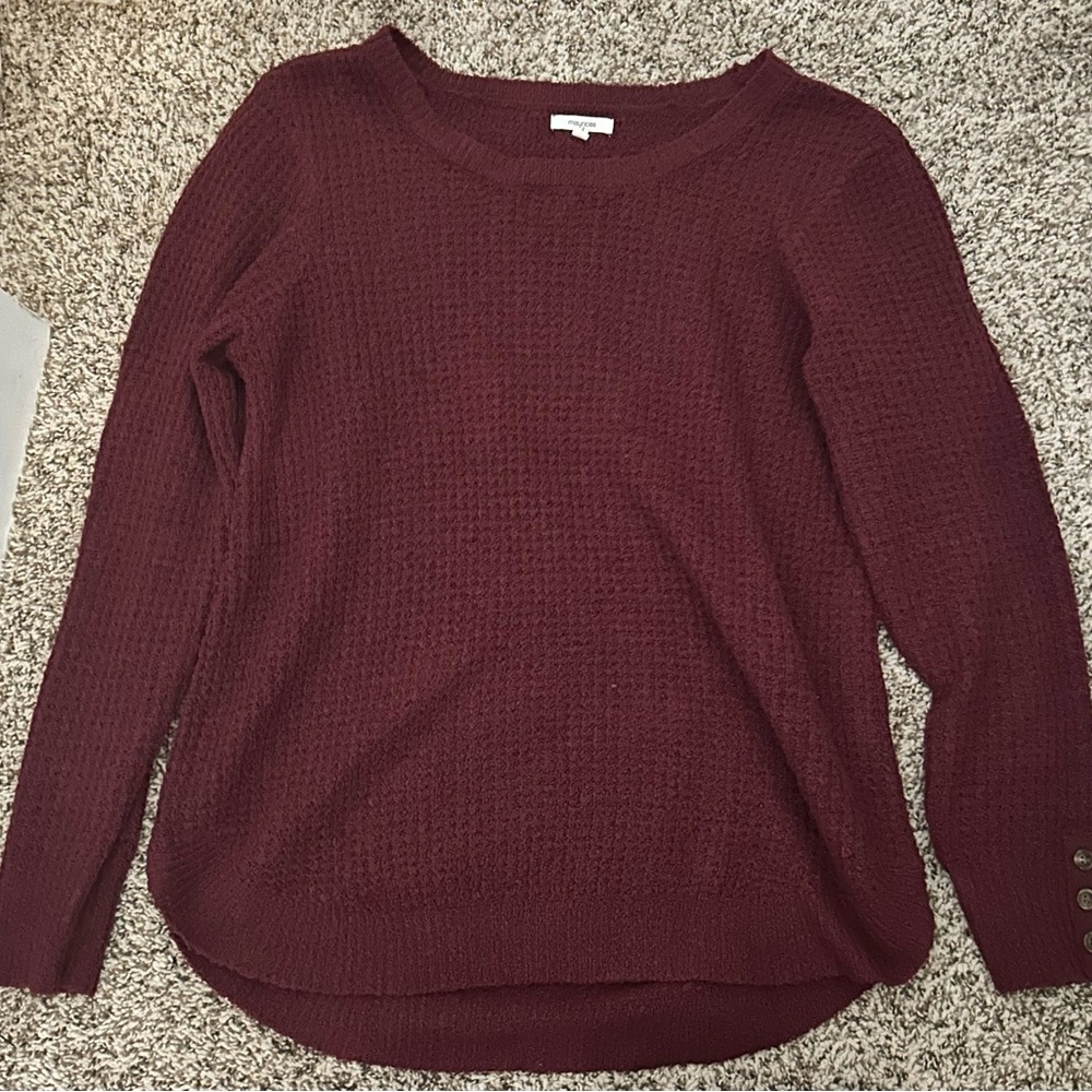 Maurices Red Crew Neck Sweater with Waffle Knit